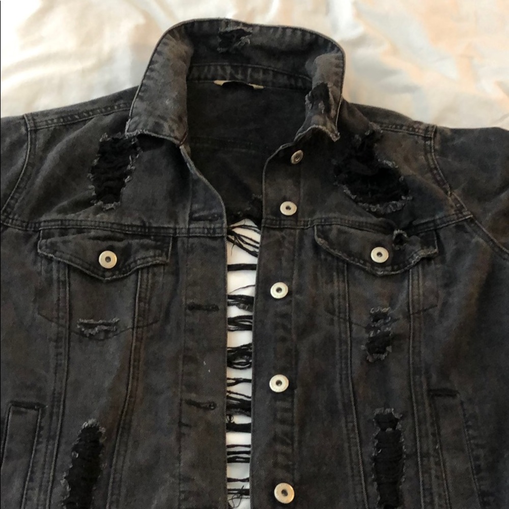 Black Distressed Jean Jacket